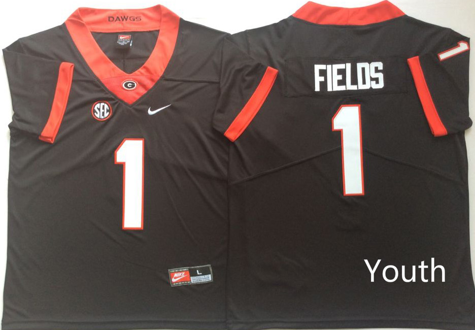 Youth Georgia Bulldogs #1 Fields Black Nike NCAA Jerseys